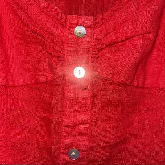 Zara Red Linen SS Shift Smocked Back Dress Women Sz L Decorative Front Button - Picture 8 of 13
